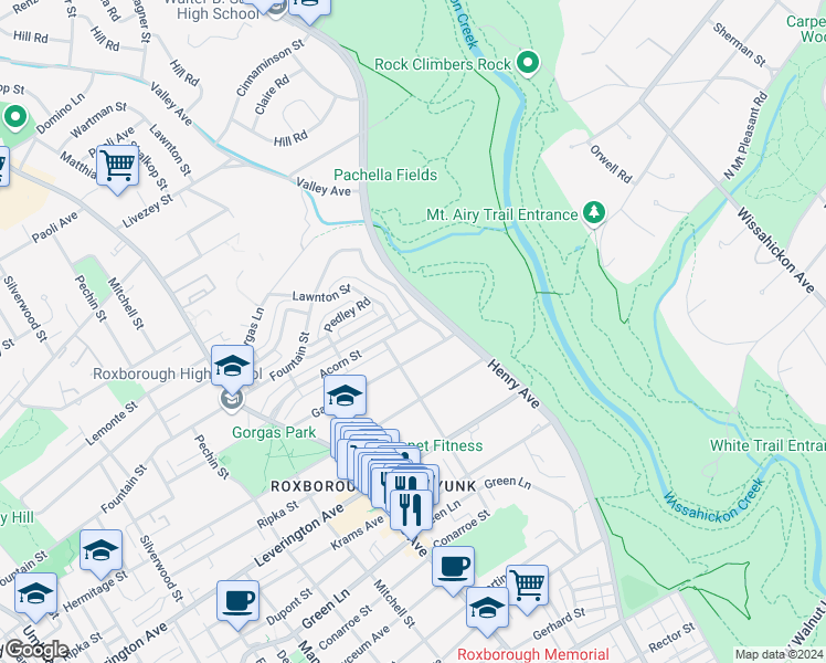 map of restaurants, bars, coffee shops, grocery stores, and more near 619 Acorn Street in Philadelphia