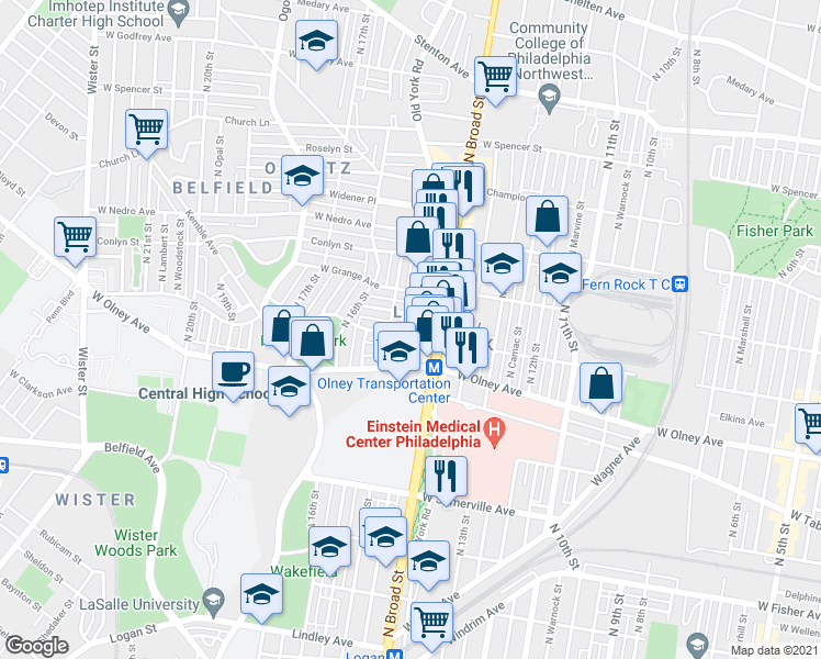 map of restaurants, bars, coffee shops, grocery stores, and more near 1433 West Chew Avenue in Philadelphia