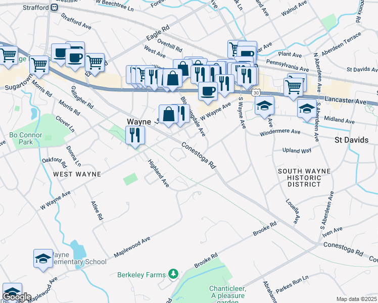 map of restaurants, bars, coffee shops, grocery stores, and more near 24 Greythorne Woods Circle in Wayne
