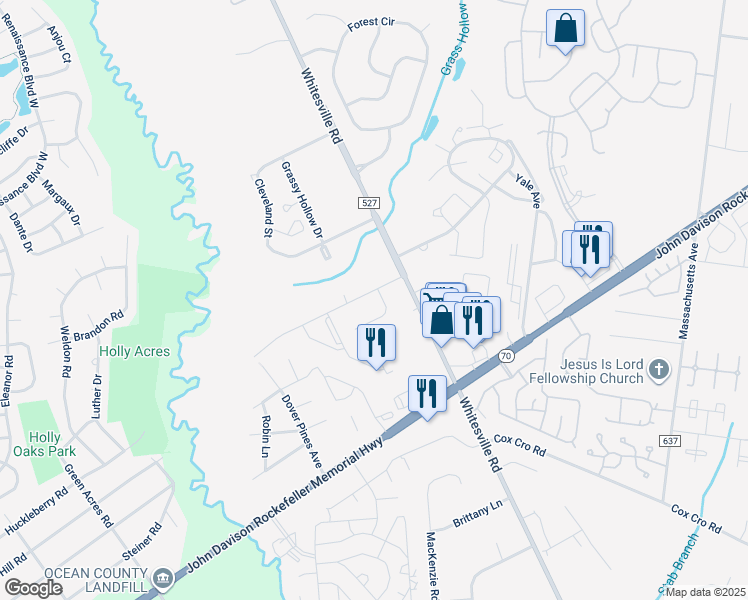 map of restaurants, bars, coffee shops, grocery stores, and more near 50 Schley Avenue in Toms River