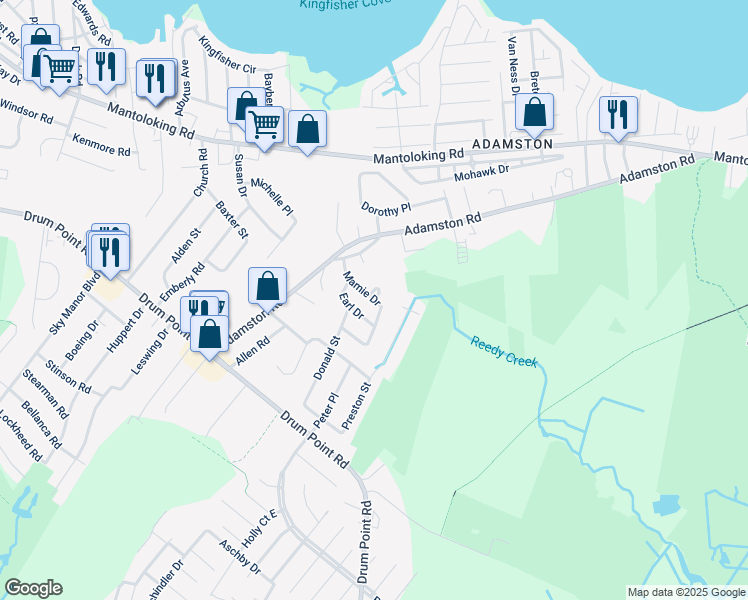 map of restaurants, bars, coffee shops, grocery stores, and more near 417 Mamie Drive in Brick