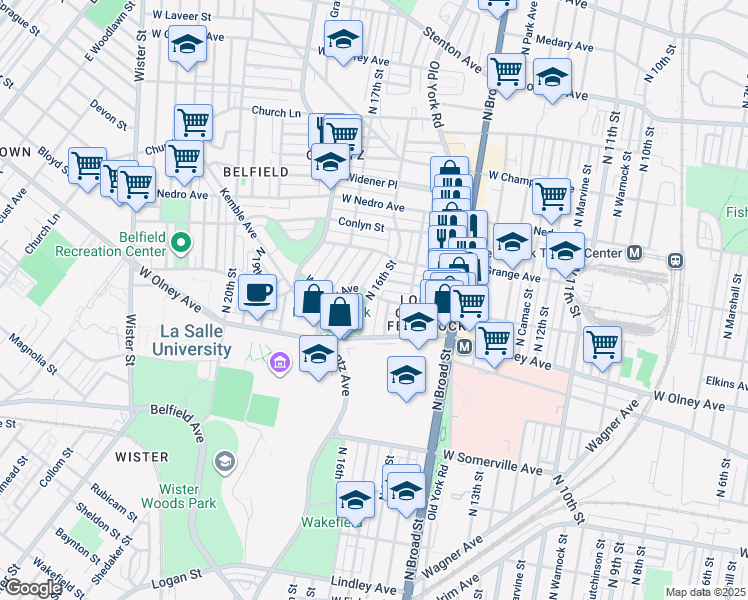 map of restaurants, bars, coffee shops, grocery stores, and more near 5651 North 16th Street in Philadelphia