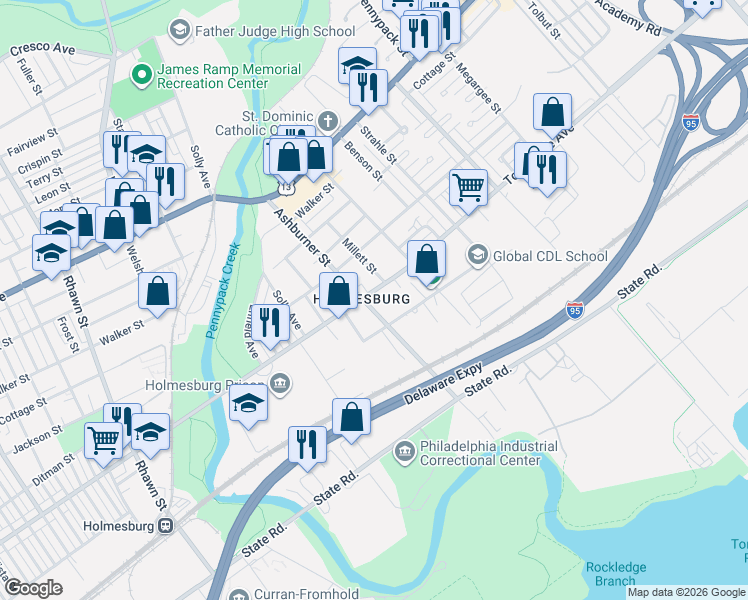 map of restaurants, bars, coffee shops, grocery stores, and more near in Philadelphia
