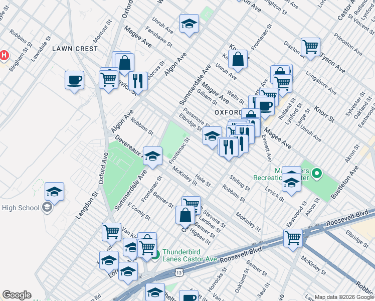 map of restaurants, bars, coffee shops, grocery stores, and more near 1202 Levick Street in Philadelphia