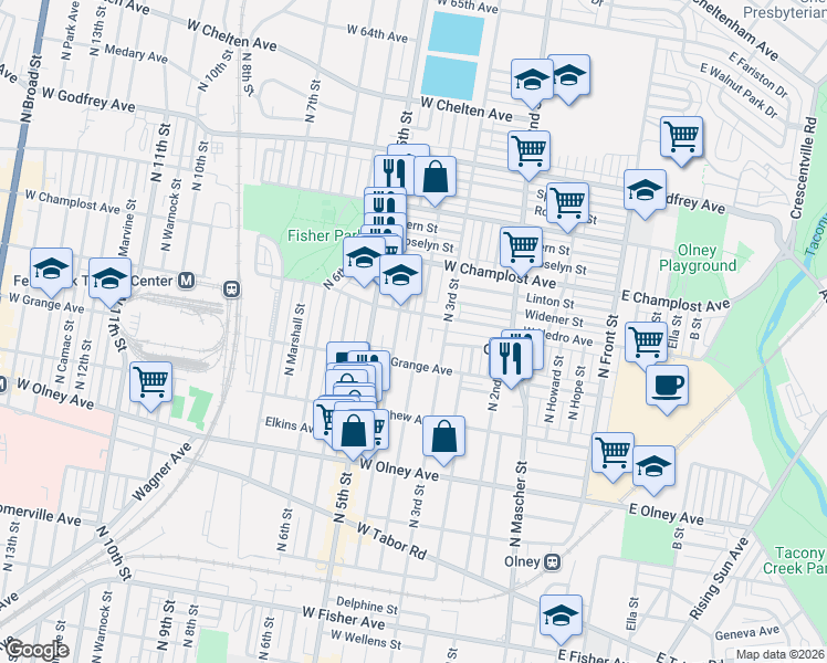 map of restaurants, bars, coffee shops, grocery stores, and more near 329 West Nedro Avenue in Philadelphia