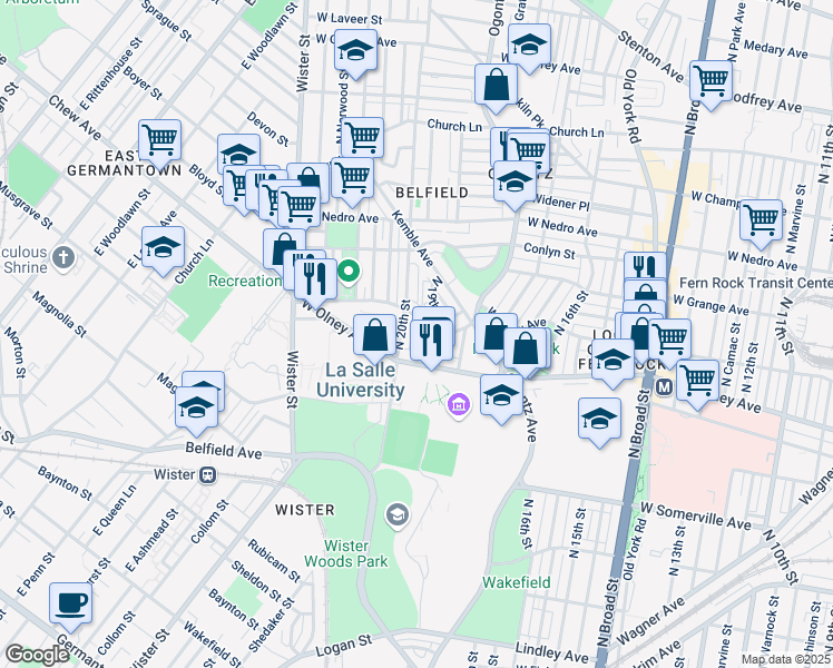 map of restaurants, bars, coffee shops, grocery stores, and more near 5636 North Uber Street in Philadelphia