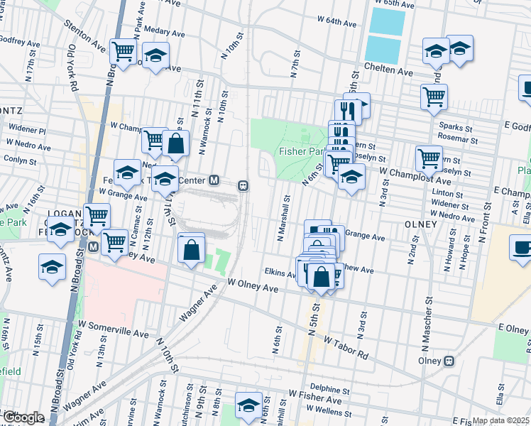 map of restaurants, bars, coffee shops, grocery stores, and more near 5808 North 7th Street in Philadelphia