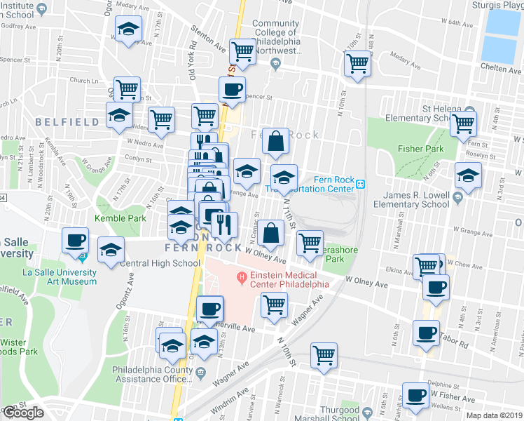 map of restaurants, bars, coffee shops, grocery stores, and more near 5735 North Camac Street in Philadelphia