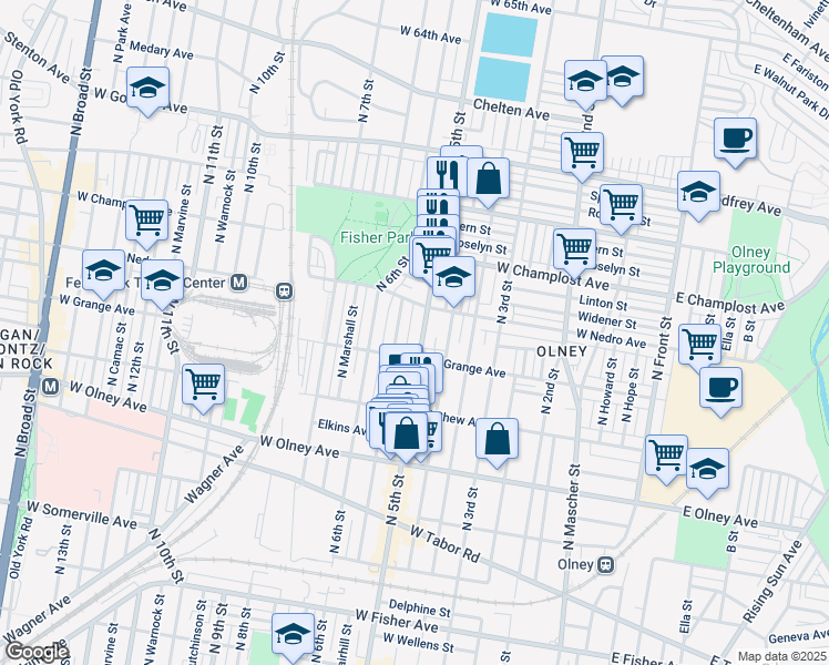 map of restaurants, bars, coffee shops, grocery stores, and more near 5826 North 5th Street in Philadelphia