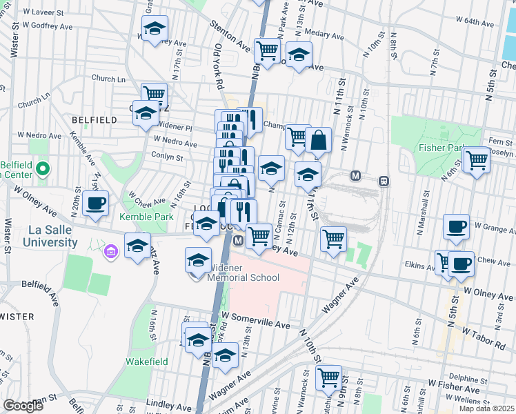 map of restaurants, bars, coffee shops, grocery stores, and more near 5736 North 13th Street in Philadelphia
