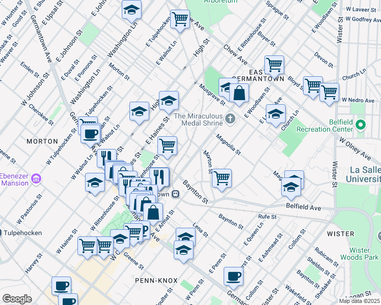 map of restaurants, bars, coffee shops, grocery stores, and more near 39 East Price Street in Philadelphia