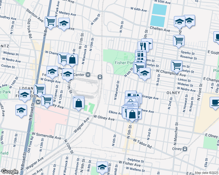 map of restaurants, bars, coffee shops, grocery stores, and more near 5810 North 7th Street in Philadelphia