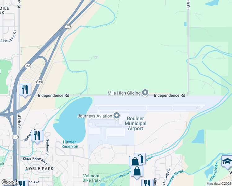 map of restaurants, bars, coffee shops, grocery stores, and more near 5309 Independence Road in Boulder