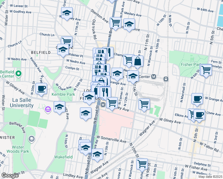 map of restaurants, bars, coffee shops, grocery stores, and more near 5736 North 13th Street in Philadelphia