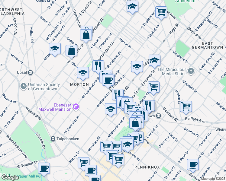 map of restaurants, bars, coffee shops, grocery stores, and more near 6035 Germantown Avenue in Philadelphia