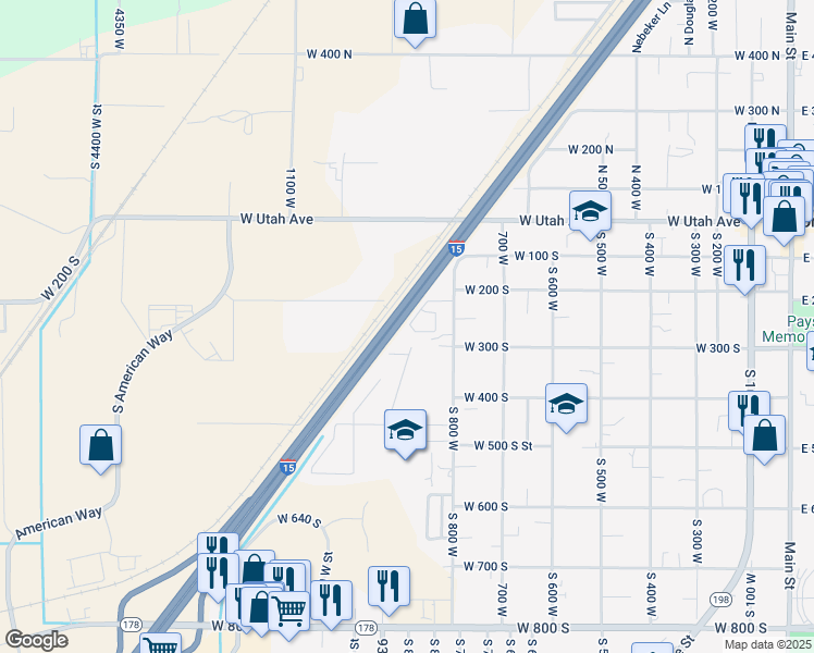 map of restaurants, bars, coffee shops, grocery stores, and more near 227 South Majestic Meadows Drive in Payson