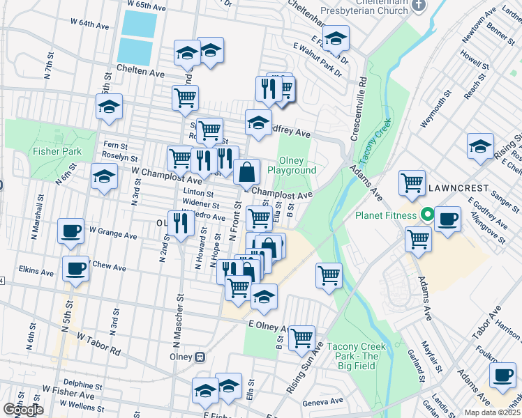 map of restaurants, bars, coffee shops, grocery stores, and more near 5926 A Street in Philadelphia