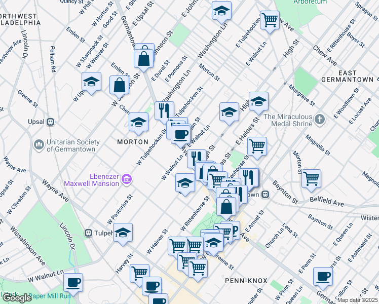 map of restaurants, bars, coffee shops, grocery stores, and more near 6035 Germantown Avenue in Philadelphia