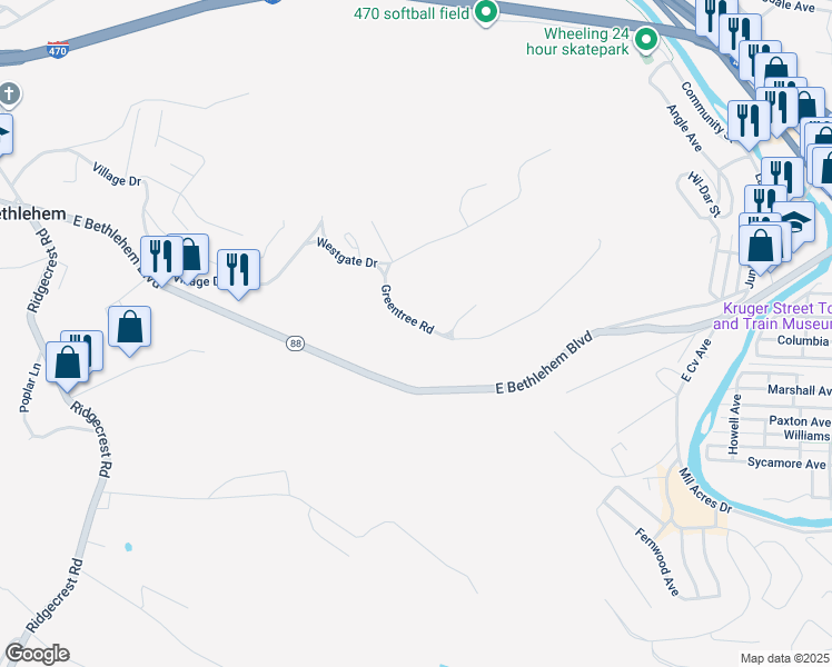 map of restaurants, bars, coffee shops, grocery stores, and more near 7-27 Greentree Road in Bethlehem
