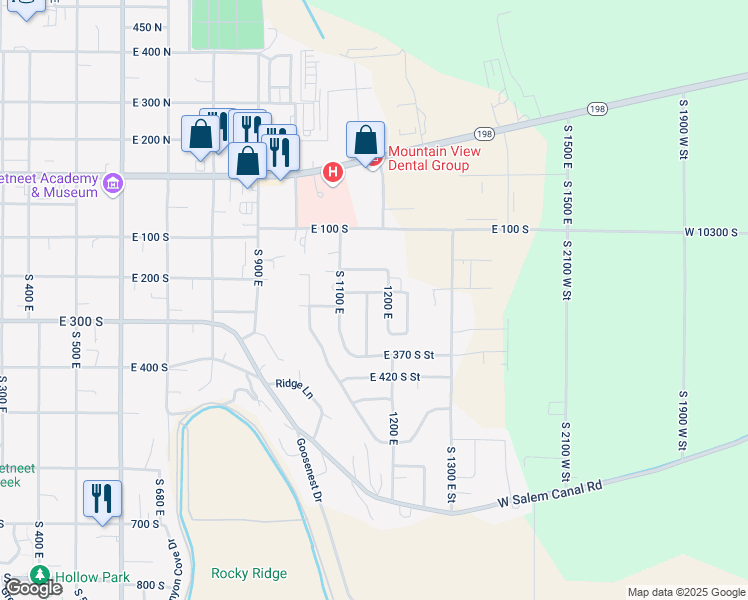 map of restaurants, bars, coffee shops, grocery stores, and more near 243 South 1150 East in Payson