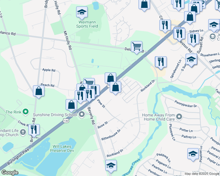 map of restaurants, bars, coffee shops, grocery stores, and more near 4230 U.S. 130 in Willingboro