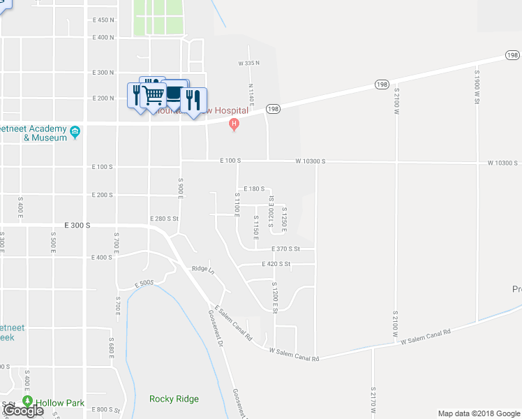 map of restaurants, bars, coffee shops, grocery stores, and more near 243 South 1150 East in Payson