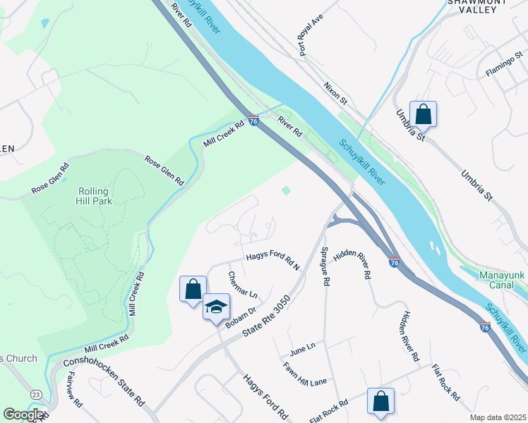 map of restaurants, bars, coffee shops, grocery stores, and more near 1640 Oakwood Drive in Narberth