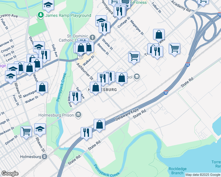 map of restaurants, bars, coffee shops, grocery stores, and more near 8419 Torresdale Avenue in Philadelphia