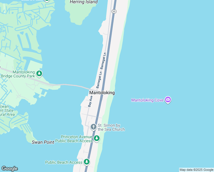 map of restaurants, bars, coffee shops, grocery stores, and more near 1117 North Ocean Avenue in Mantoloking