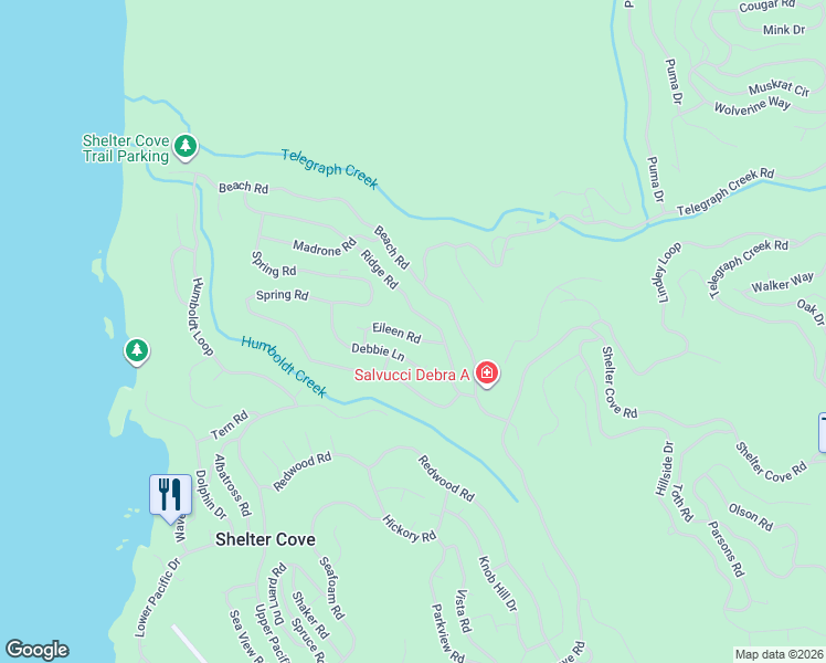 map of restaurants, bars, coffee shops, grocery stores, and more near 236 Ridge Road in Whitethorn