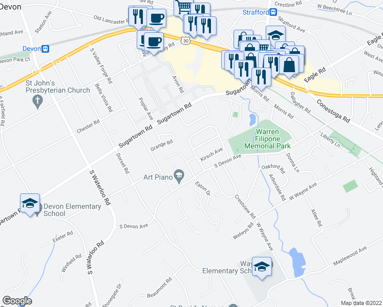map of restaurants, bars, coffee shops, grocery stores, and more near 162 Morningside Circle in Wayne