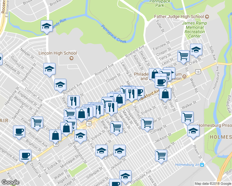 map of restaurants, bars, coffee shops, grocery stores, and more near 3508 Chippendale Street in Philadelphia