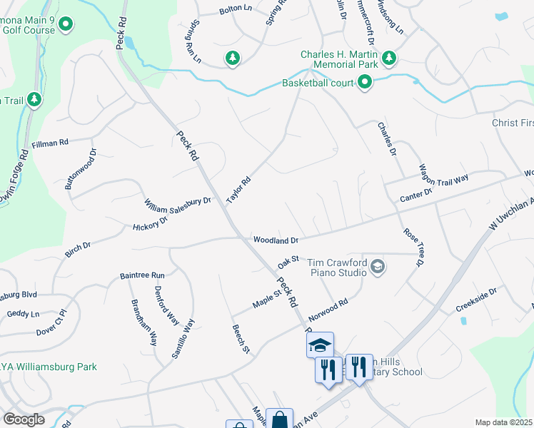 map of restaurants, bars, coffee shops, grocery stores, and more near 281 Woodland Drive in Downingtown