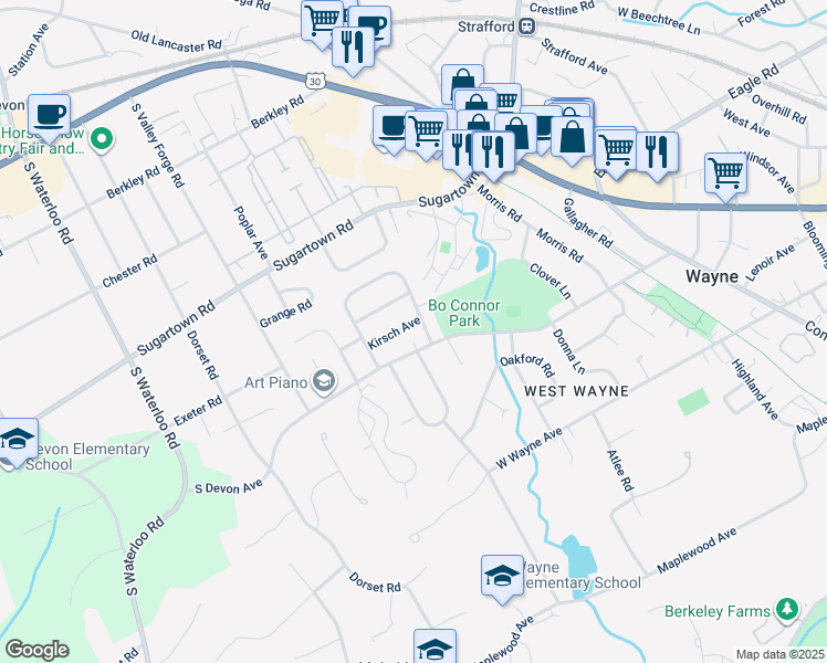 map of restaurants, bars, coffee shops, grocery stores, and more near 602 Kirsch Avenue in Wayne