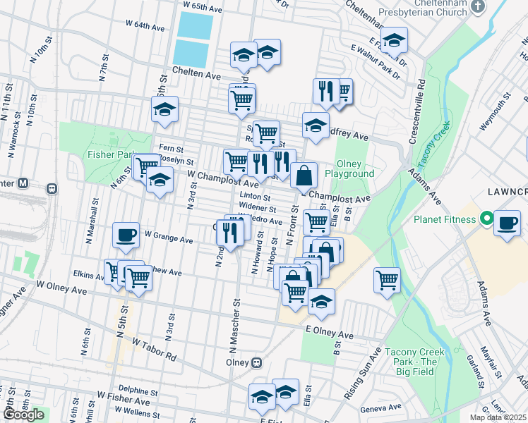 map of restaurants, bars, coffee shops, grocery stores, and more near 150 Widener Street in Philadelphia