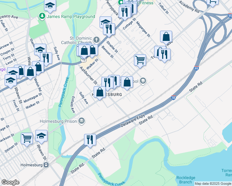 map of restaurants, bars, coffee shops, grocery stores, and more near 8421 Torresdale Avenue in Philadelphia