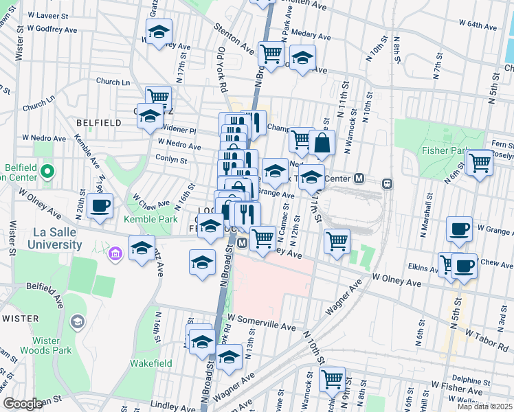 map of restaurants, bars, coffee shops, grocery stores, and more near 5736 North 13th Street in Philadelphia
