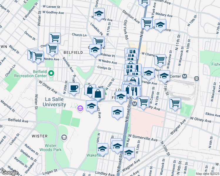 map of restaurants, bars, coffee shops, grocery stores, and more near 1523 Clearview Street in Philadelphia