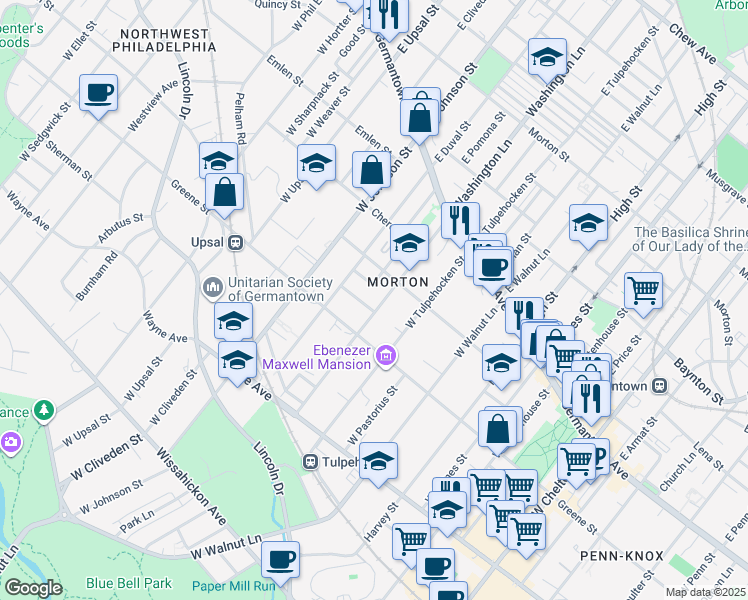 map of restaurants, bars, coffee shops, grocery stores, and more near 6328 Ambrose Street in Philadelphia