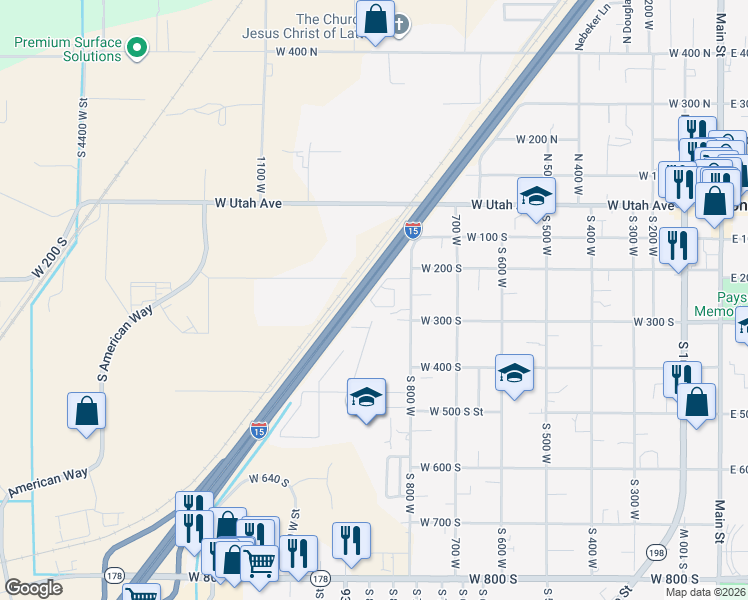 map of restaurants, bars, coffee shops, grocery stores, and more near 225 South Majestic Meadows Drive in Payson
