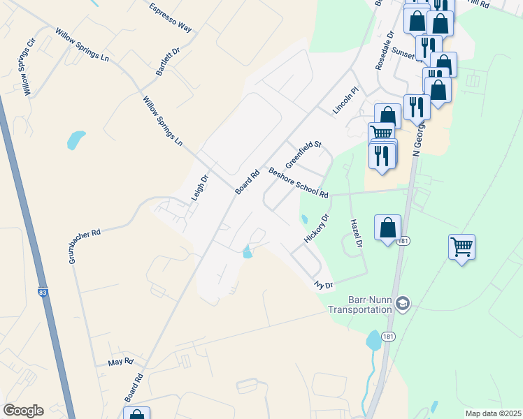 map of restaurants, bars, coffee shops, grocery stores, and more near 375 Greenfield Street in Manchester