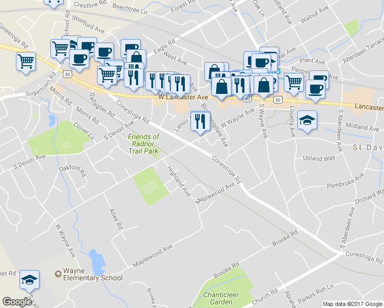 map of restaurants, bars, coffee shops, grocery stores, and more near 3 Greythorne Woods Circle in Wayne