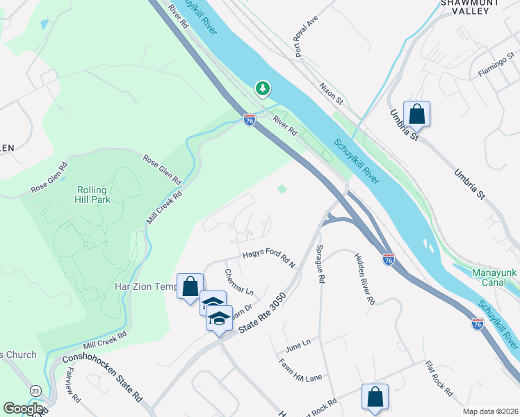 map of restaurants, bars, coffee shops, grocery stores, and more near 1710 Oakwood Terrace in Narberth