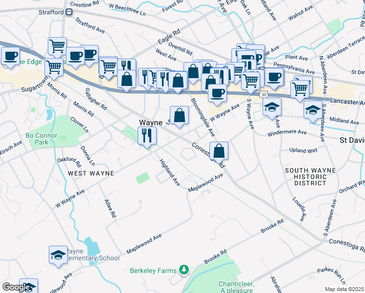 map of restaurants, bars, coffee shops, grocery stores, and more near 3 Greythorne Woods Circle in Wayne