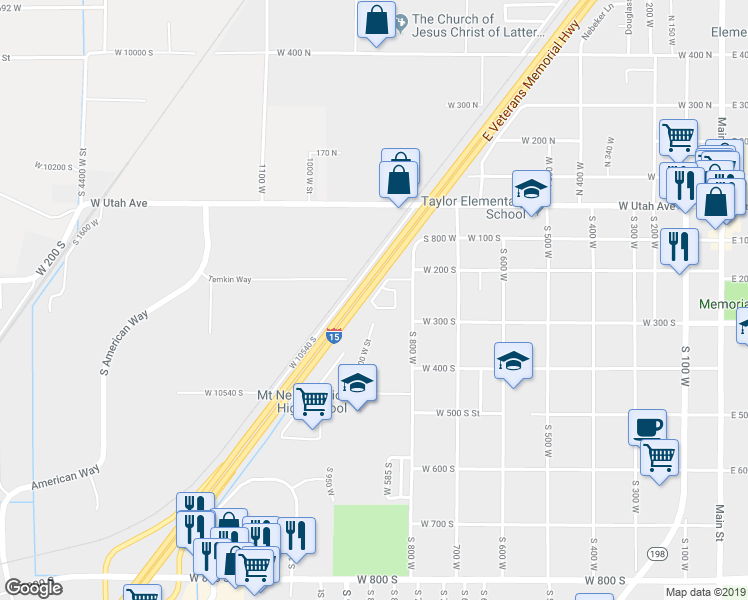 map of restaurants, bars, coffee shops, grocery stores, and more near 225 South Majestic Meadows Drive in Payson