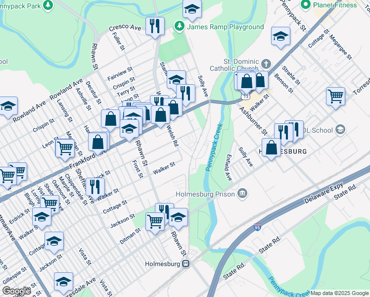 map of restaurants, bars, coffee shops, grocery stores, and more near 4227 Mill Street in Philadelphia