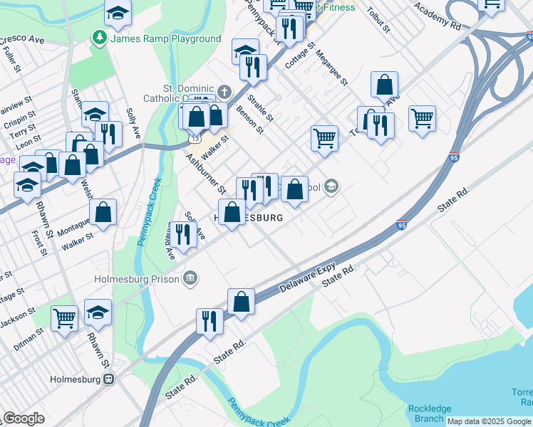 map of restaurants, bars, coffee shops, grocery stores, and more near 8419 Torresdale Avenue in Philadelphia