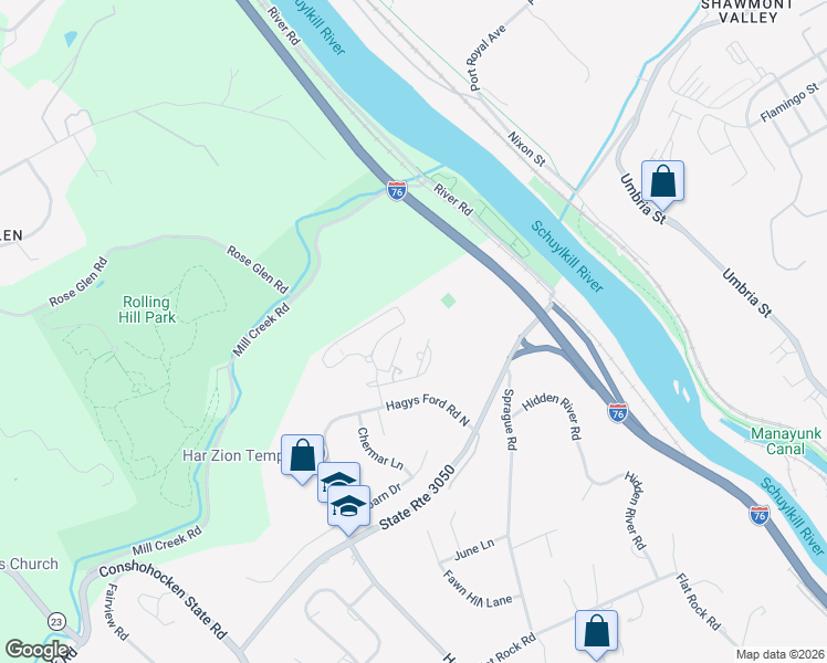 map of restaurants, bars, coffee shops, grocery stores, and more near 1710 Oakwood Terrace in Narberth