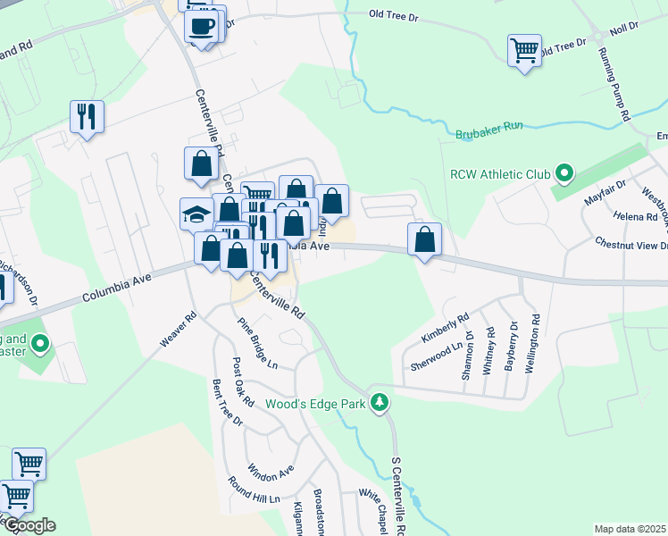 map of restaurants, bars, coffee shops, grocery stores, and more near 2938 Columbia Avenue in Lancaster