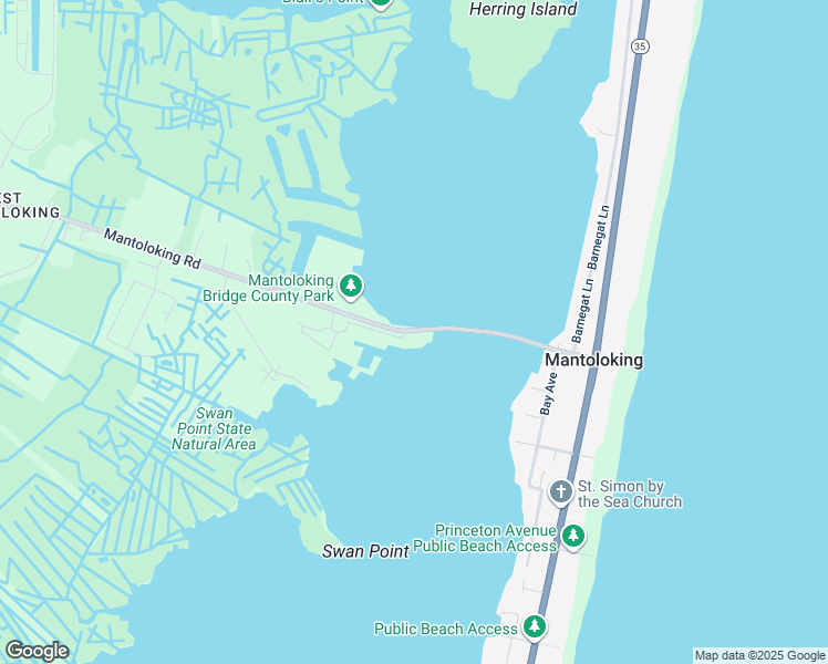 map of restaurants, bars, coffee shops, grocery stores, and more near Herbert Street in Mantoloking